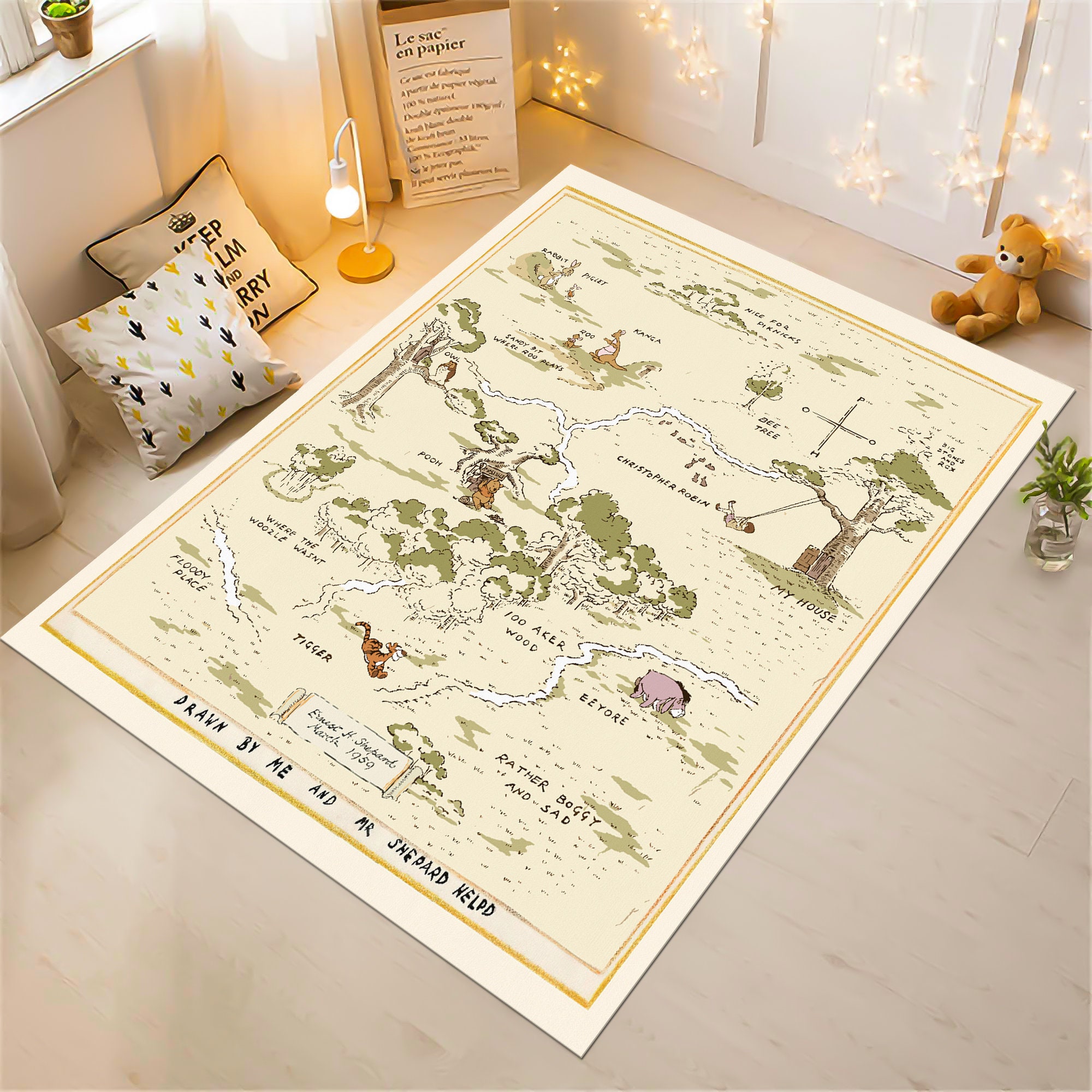 Winnie the Pooh Rug Winnie Map Rug Map Rug Cartoon Rug Colorful Rug ...