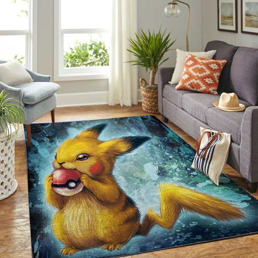 Pikachu Rectangle Rug Pokemon Gifts Pikachu Card 25th Anniversary Pokemon Rectangular Rug HG ...