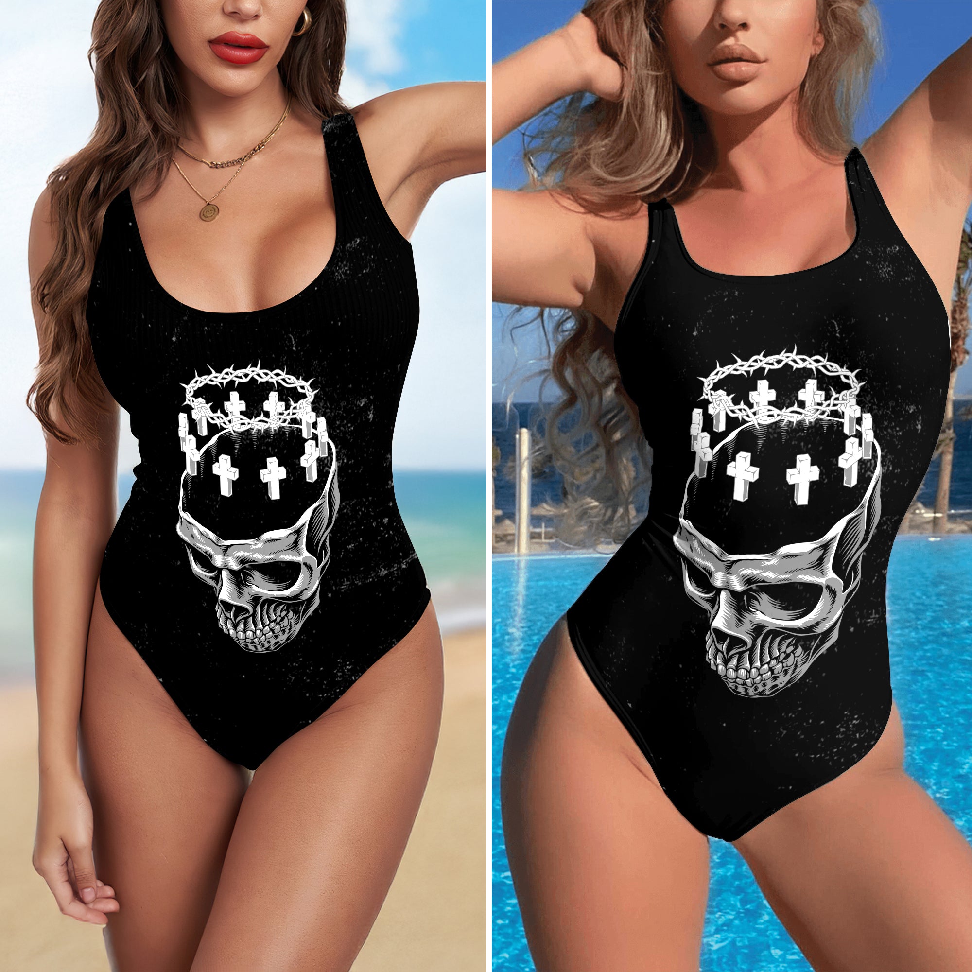 Women's two-piece skull print bikini set