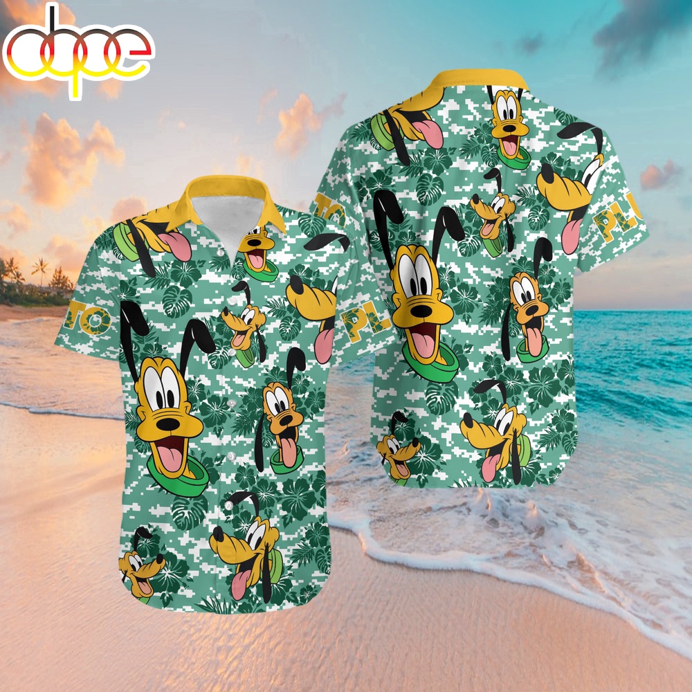 Pluto Dog Orange Green Strips Summer Tropical Hawaiian Shirt NNA - Designfullprint